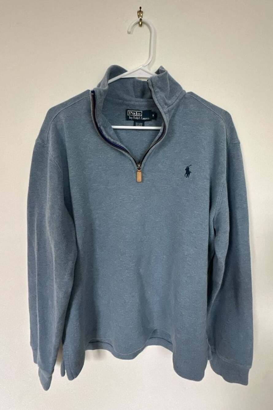 Men's Polo by Ralph Lauren Light Blue 1/4 Zip Knit Pullover Sweater